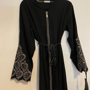 Black Embroidered Bell-Sleeve abaya
